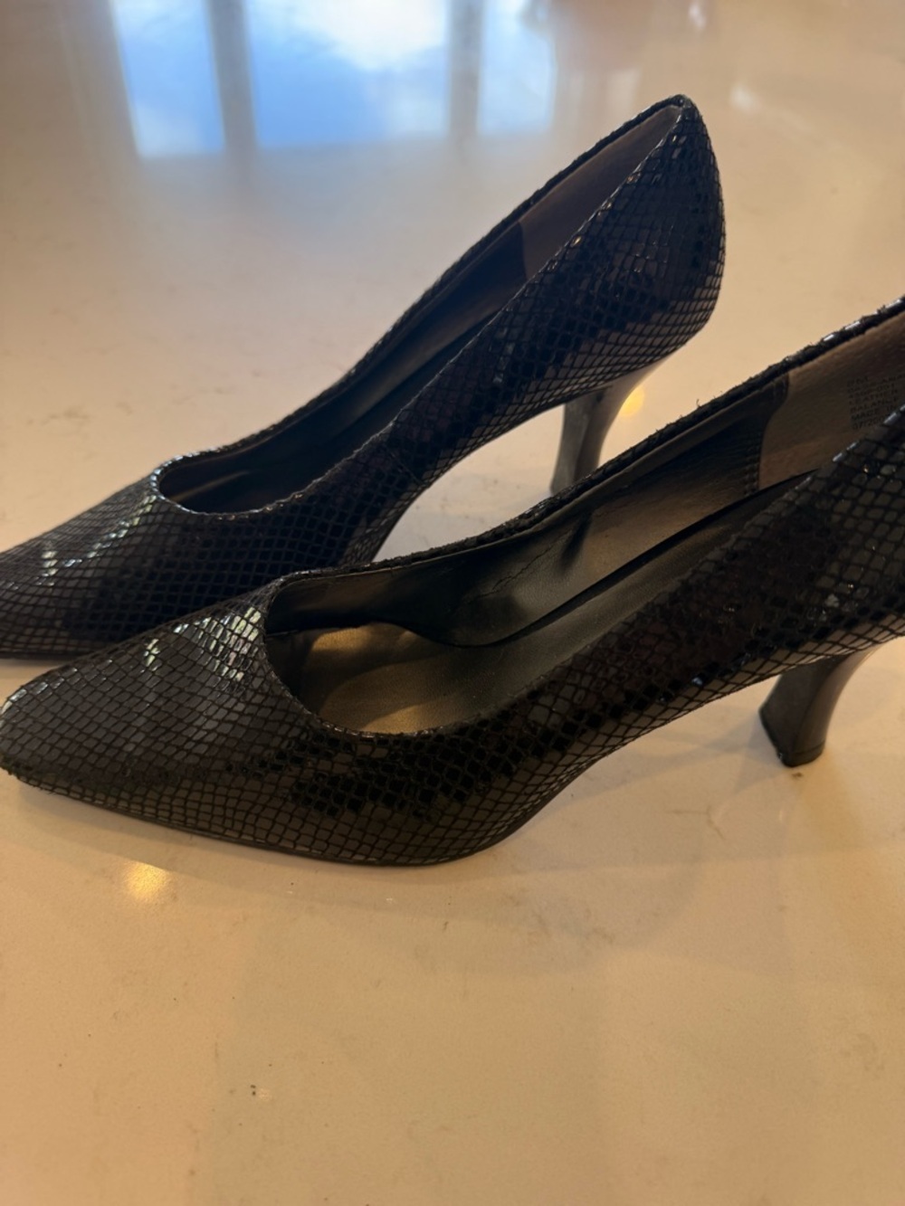 Bass Black Snakeskin Textured Pointed-Toe Heels